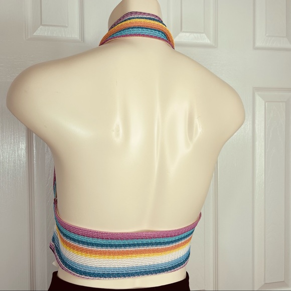MOLLY AND ZOEY halter crop top twist halter crop top multi color stripes M Beach - Picture 8 of 8